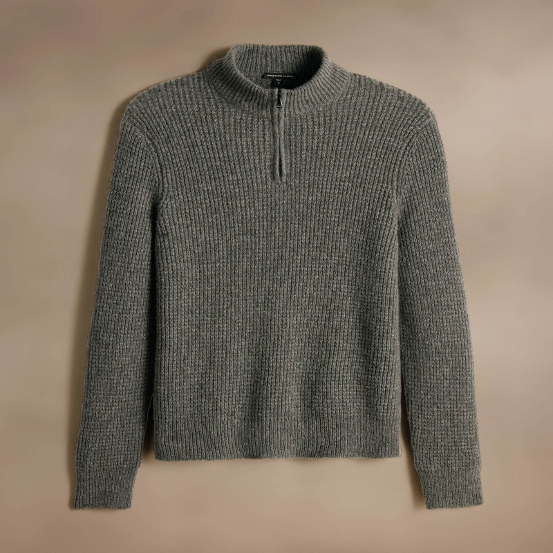Lightweight Textured Cashmere Waffle Half Zip – Thunder