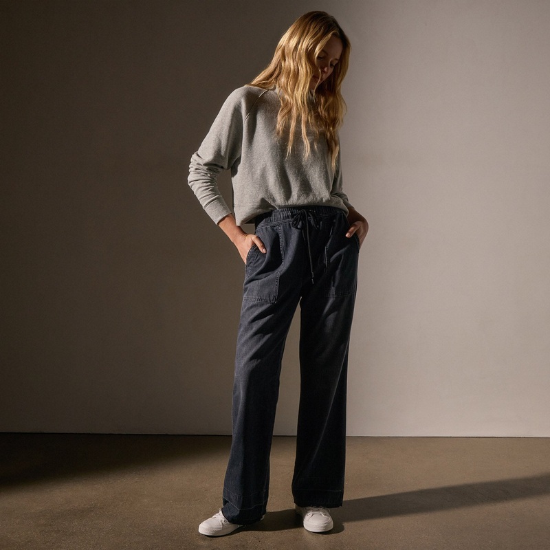 Wide Leg Pull On Denim Pant – Black Enzyme