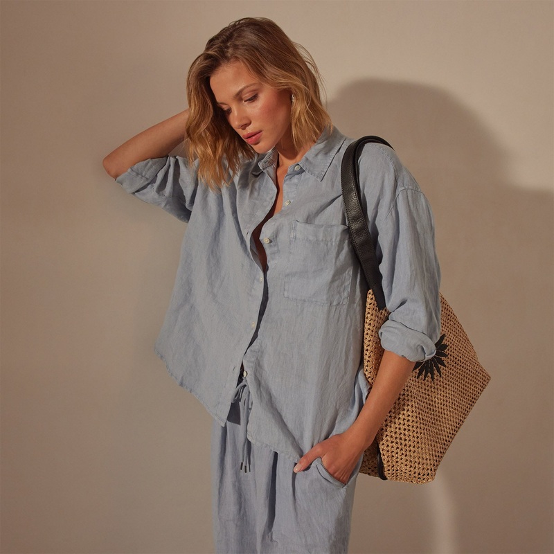 Linen Oversized Shirt – Open Sky Pigment