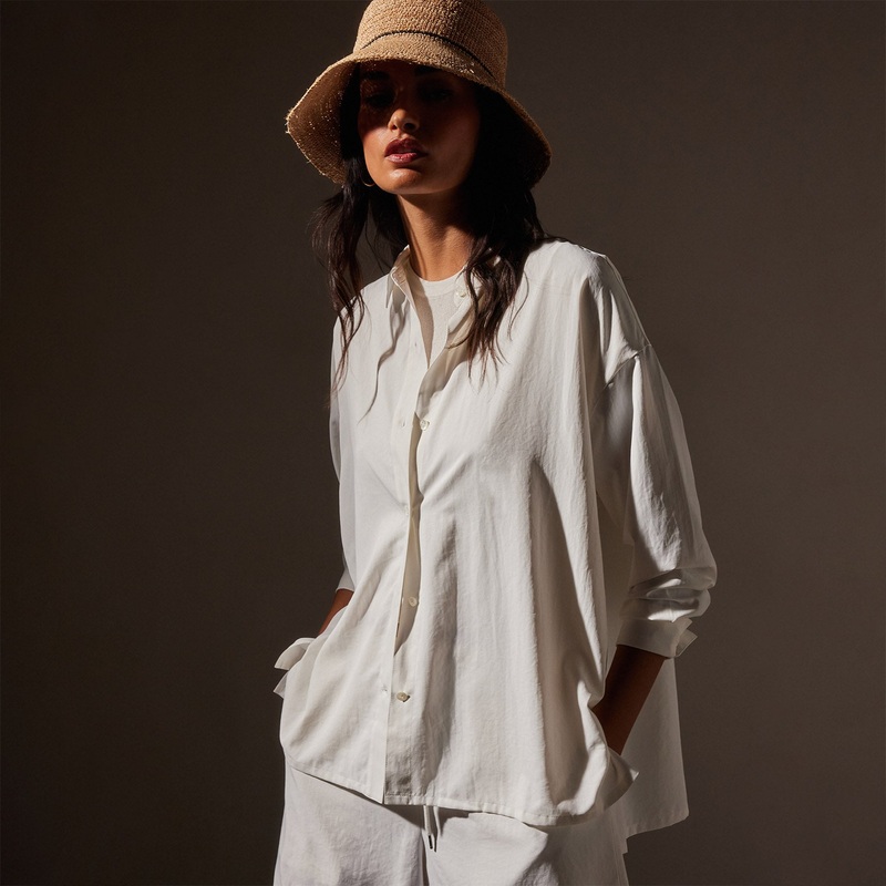 Lightweight Matte Sateen Fluid Shirt – White