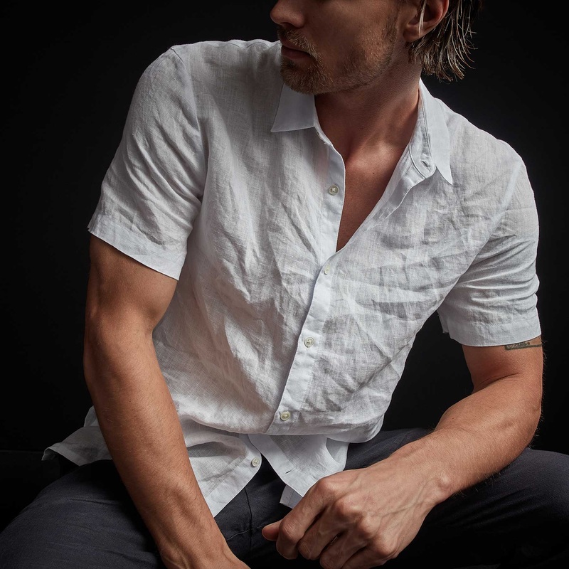 Garment Dyed Short Sleeve Linen Shirt – White
