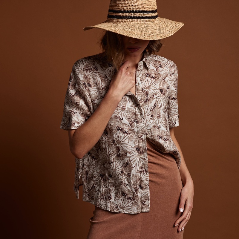 Palm Printed Linen Shirt – Nutmeg