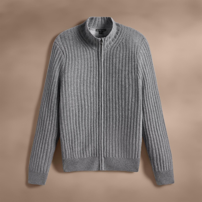Recycled Cashmere Ribbed Zip Up – Heather Grey
