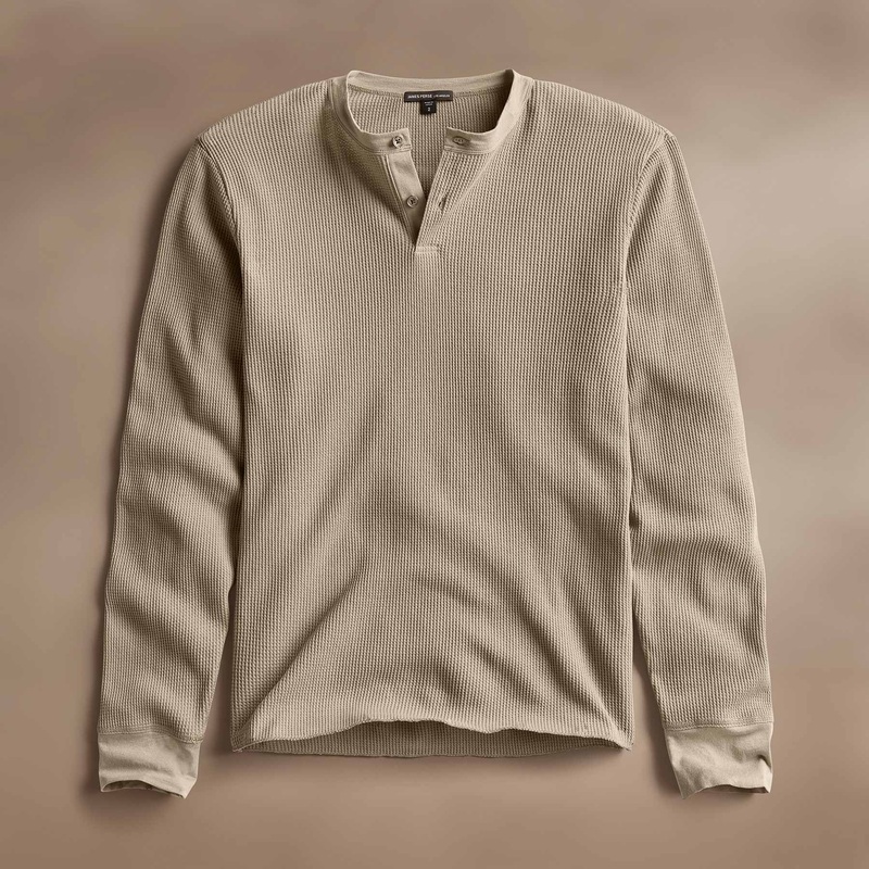 Cotton Linen Waffle Henley – Overcast