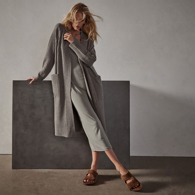 Recycled Cashmere Rib Cardigan – Cement