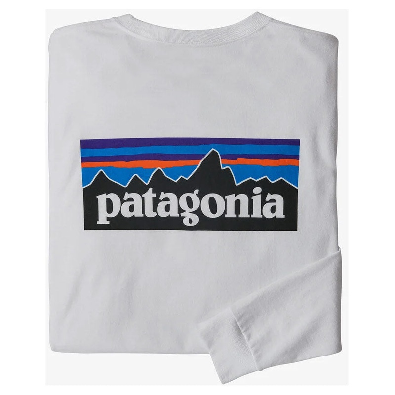 Patagonia Men’s Long Sleeve P-6 Logo Responsibili-Tee – White