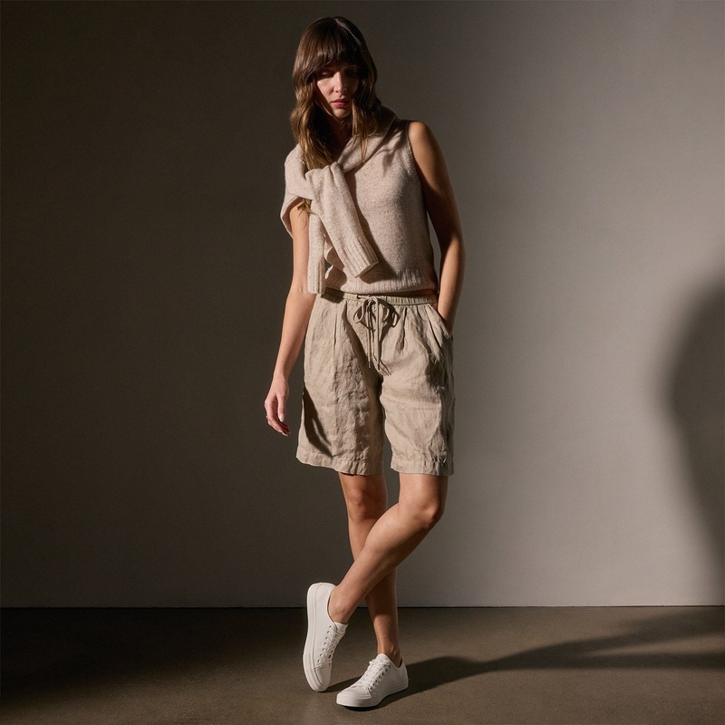Pleated Linen Bermuda Short – Overcast Pigment
