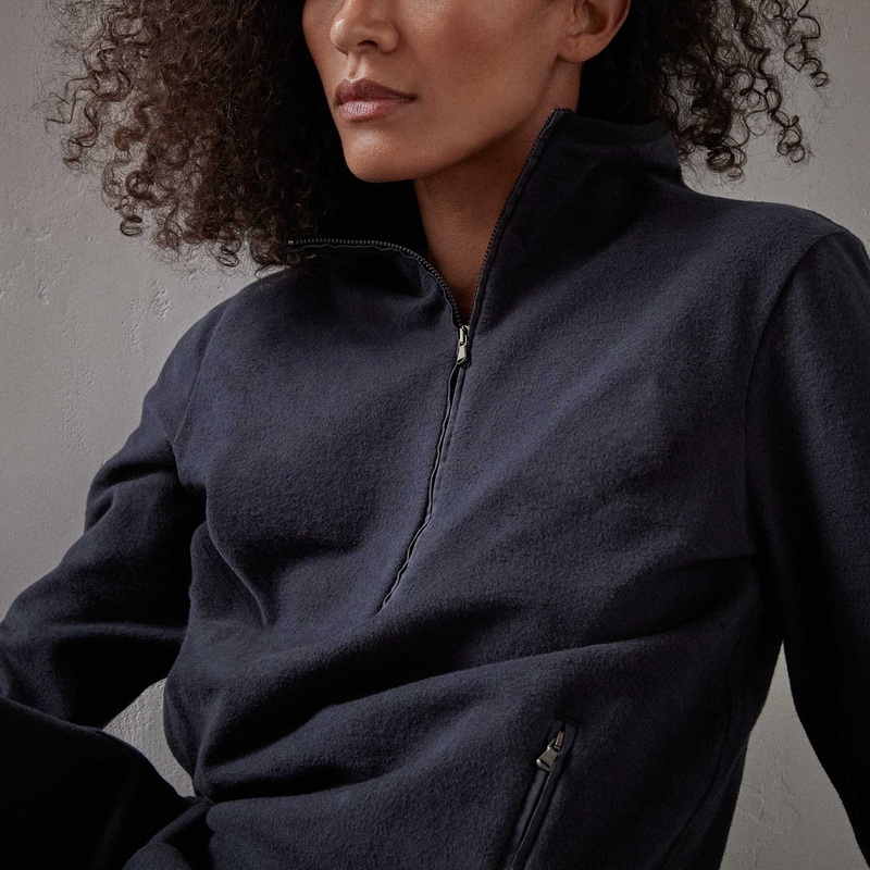 Brushed Terry Half Zip Funnel Neck – Navy