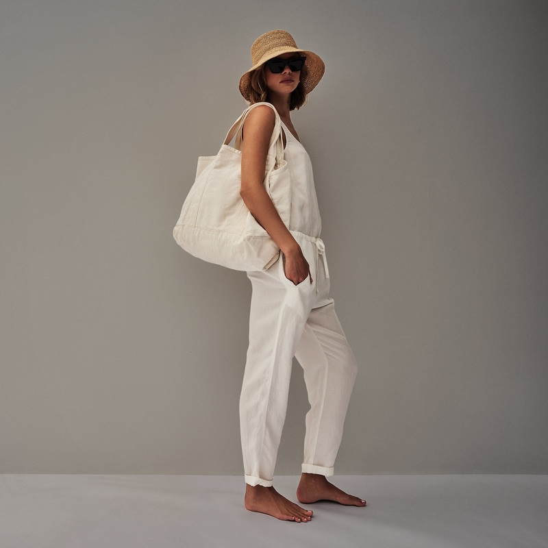 Sleeveless Linen Blend Jumpsuit – Everest White Pigment