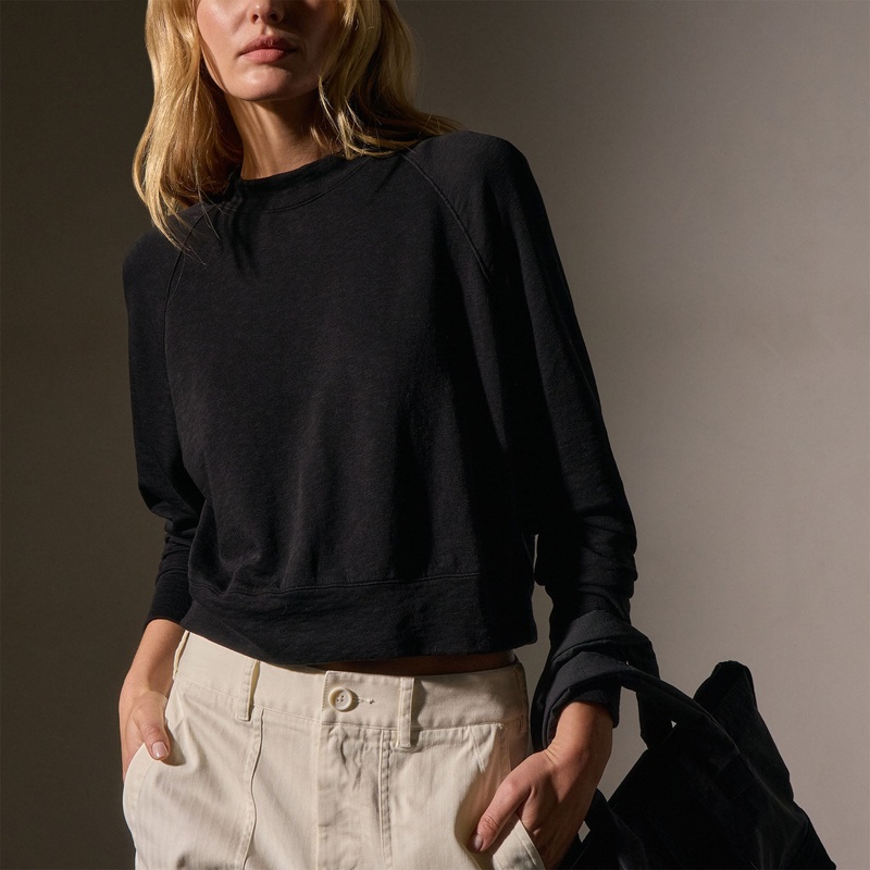 French Terry Cropped Mock Neck – Black