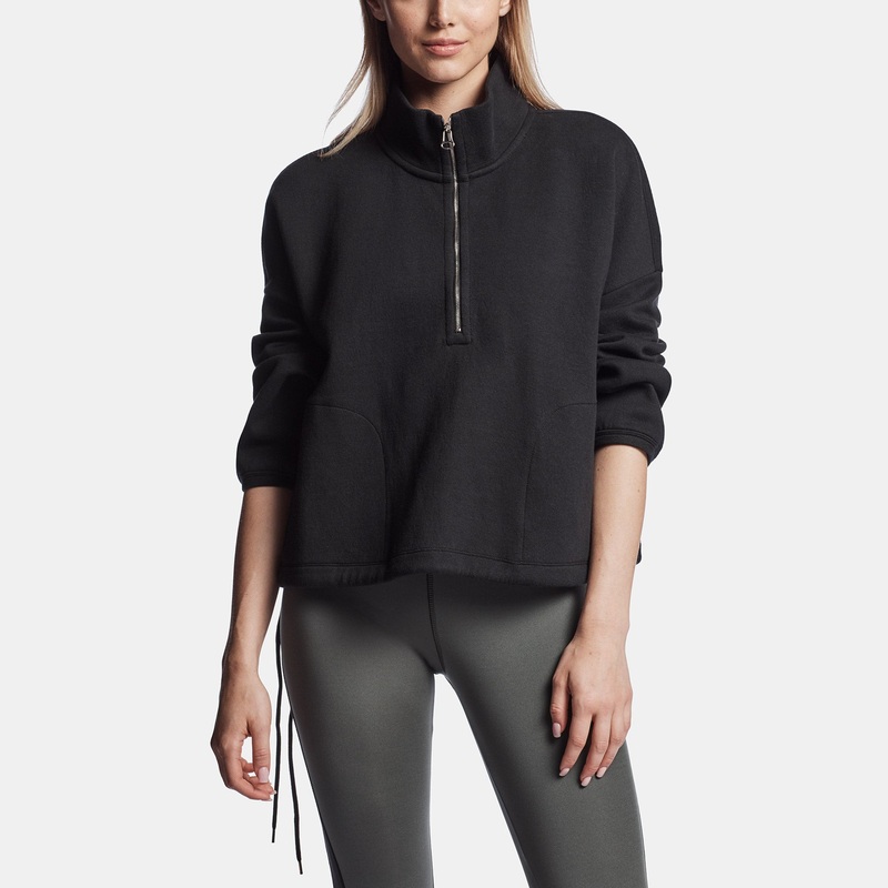 Half Zip Pull On Sweat Top – Black