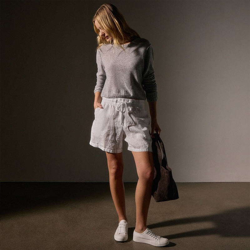 Relaxed Fit Linen Short – White