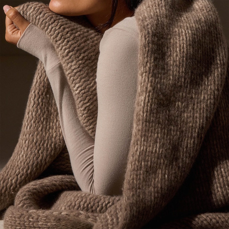 Cashmere Melange Knit Blanket – Taupe Melange