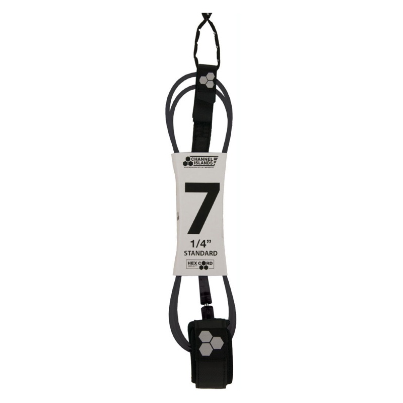 Channel Islands Standard Hex Cord Leash-Black-7′ x 1/4″