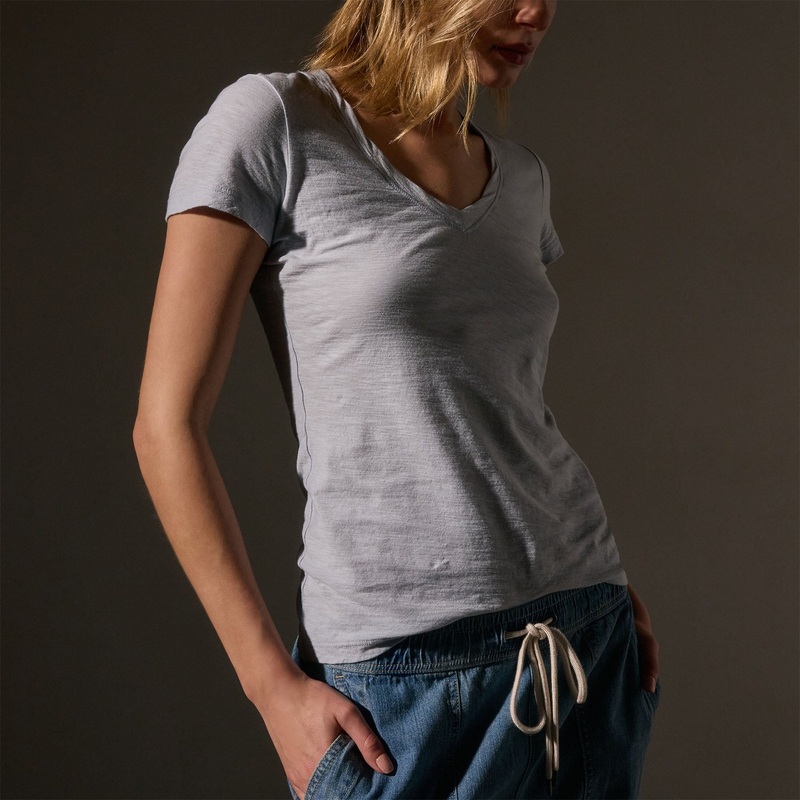 Sheer Slub Casual V Neck – Grey Glacier