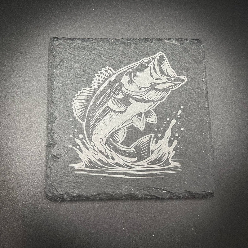 Smith Lake Large Mouth Bass – 4″ Square Slate Coaster