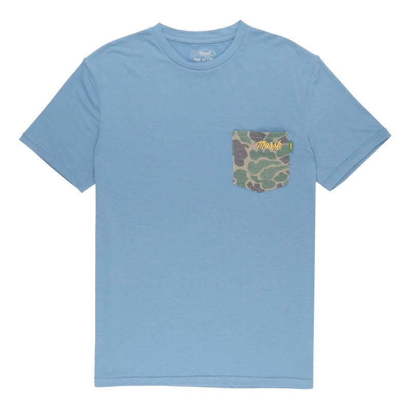 Marsh Wear Mallard Camo Pamilco Men’s S/S Pocket T-Shirt – Blue