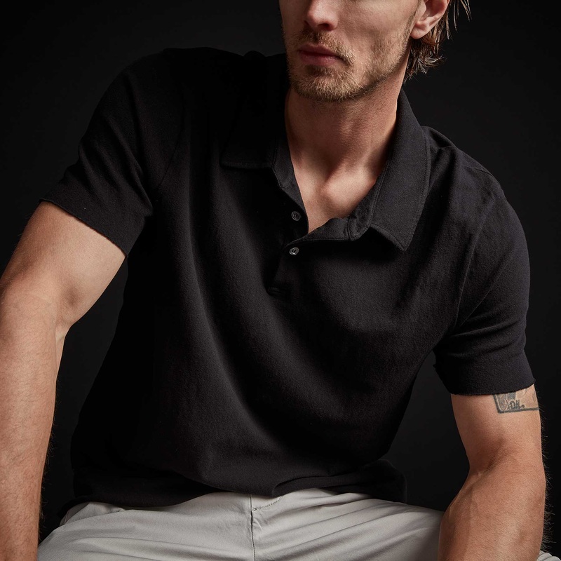 Recycled Brushed Jersey Polo – Black