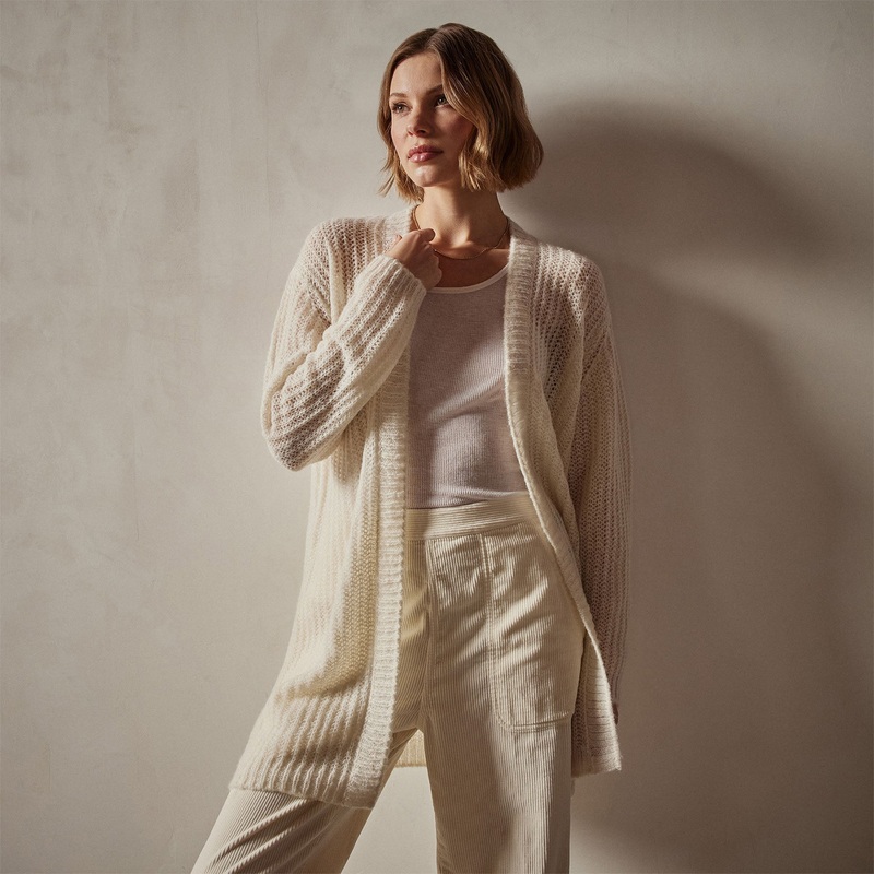Textured Cashmere Knit Cardigan – Ivory
