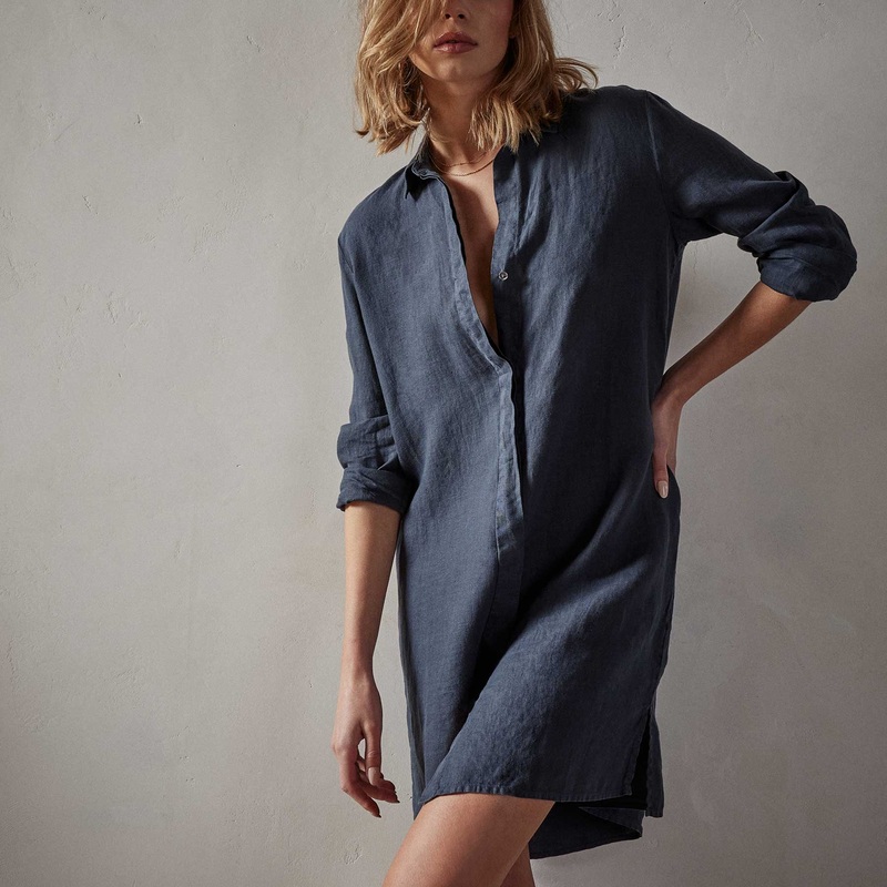 Lightweight Linen Shirt Dress – Blue Oil