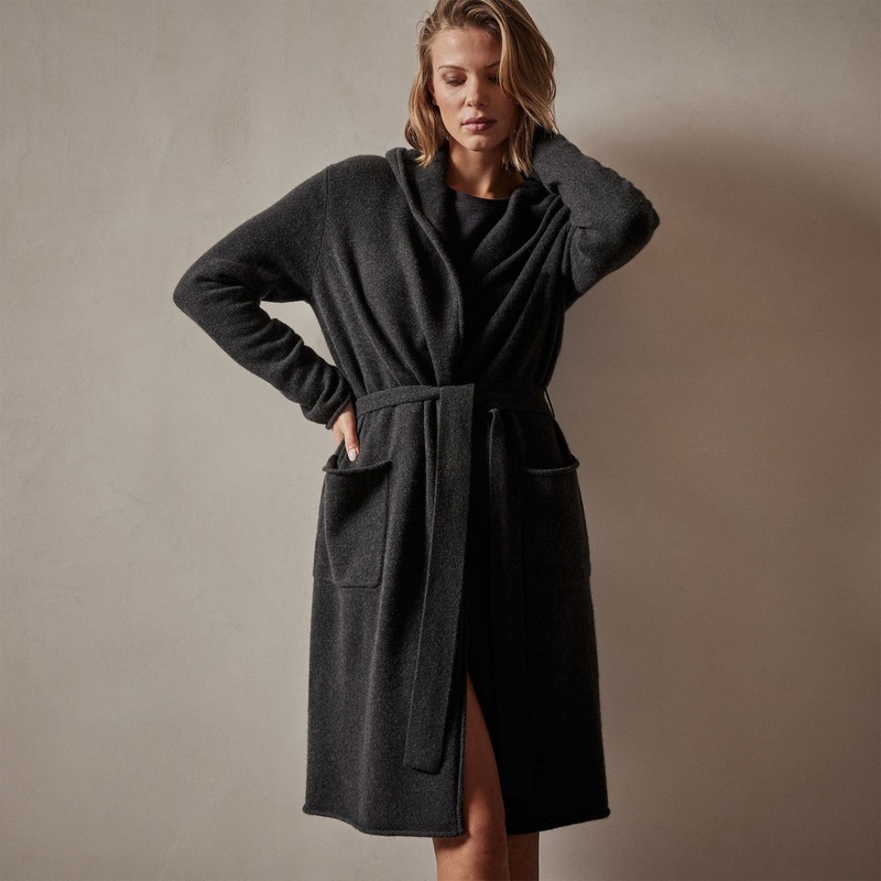 Recycled Cashmere Hooded Robe – Coal