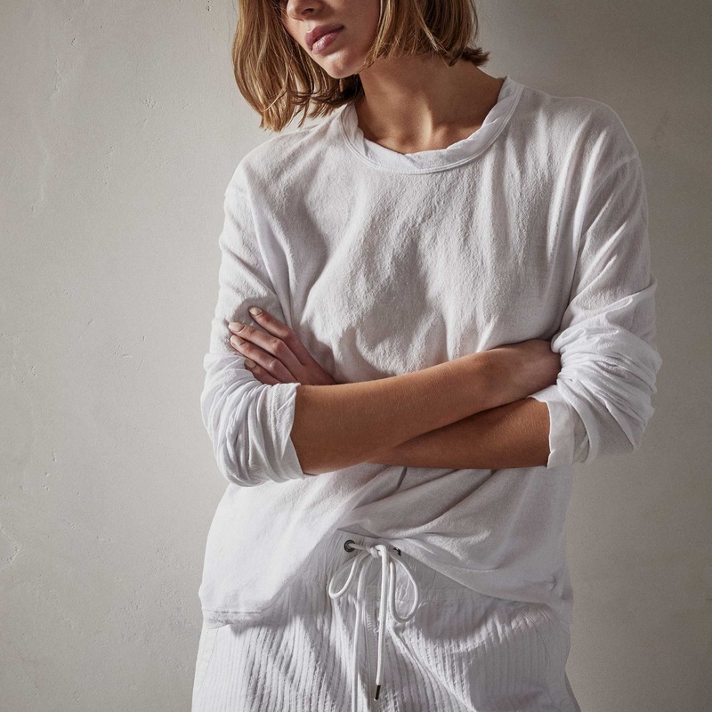 Crepe Jersey Oversized Long Sleeve Crew – White