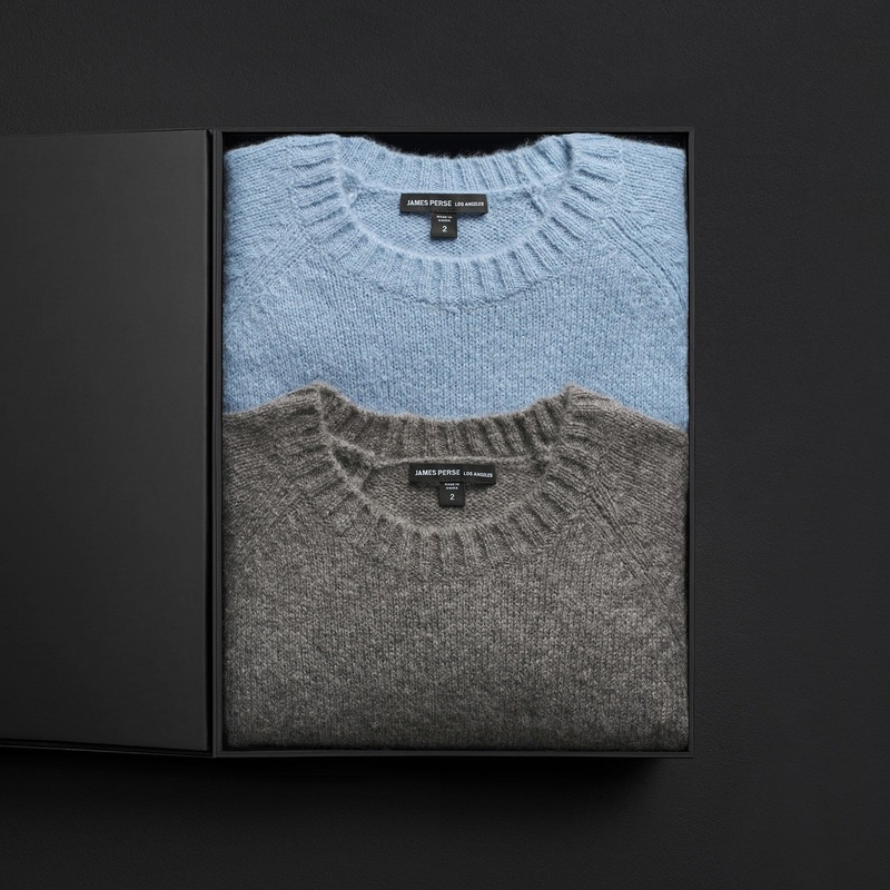 Men’s Lightweight Textured Cashmere Crew Gift Set – Thunder/Azure
