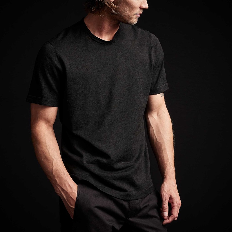 Linen Blend Short Sleeve Crewneck Sweater – Black