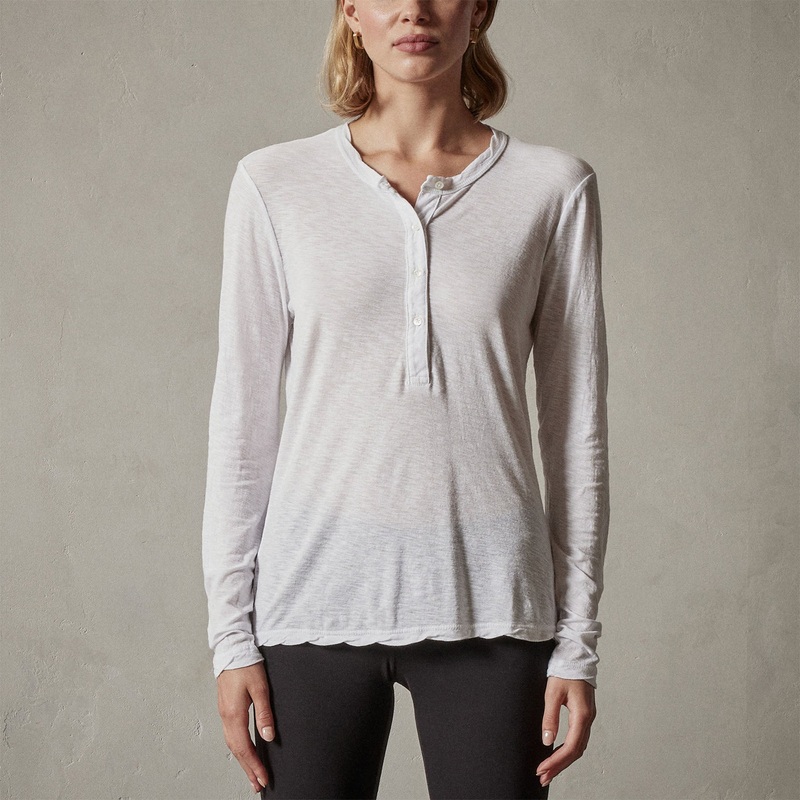 Long Sleeve Jersey Henley – White