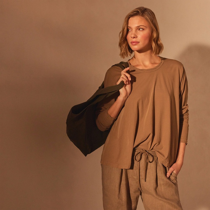 Fine Gauge A Line Long Sleeve Tee – Cashew