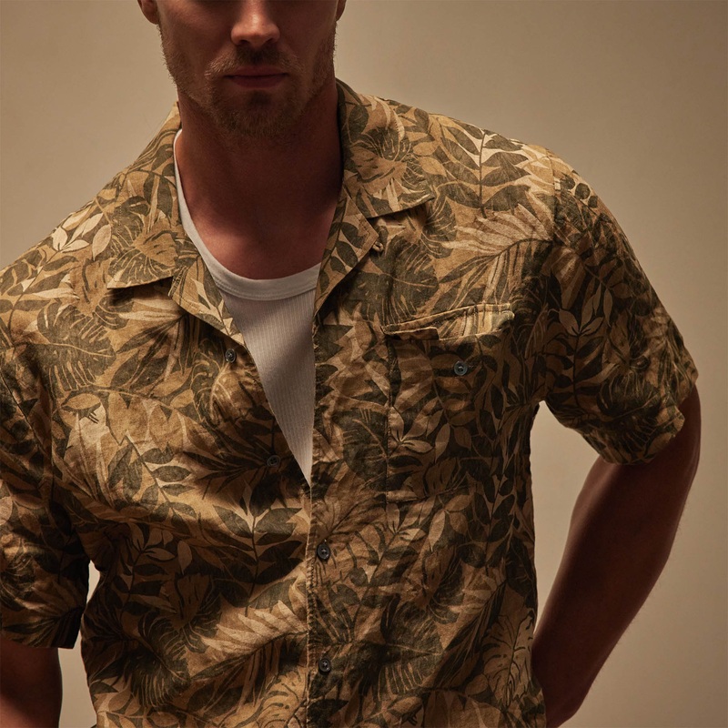 Printed Linen Short Sleeve – Palm Print