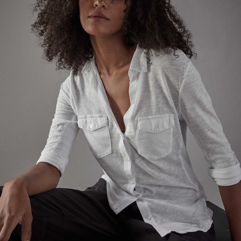 Sheer Slub Side Panel Shirt – White