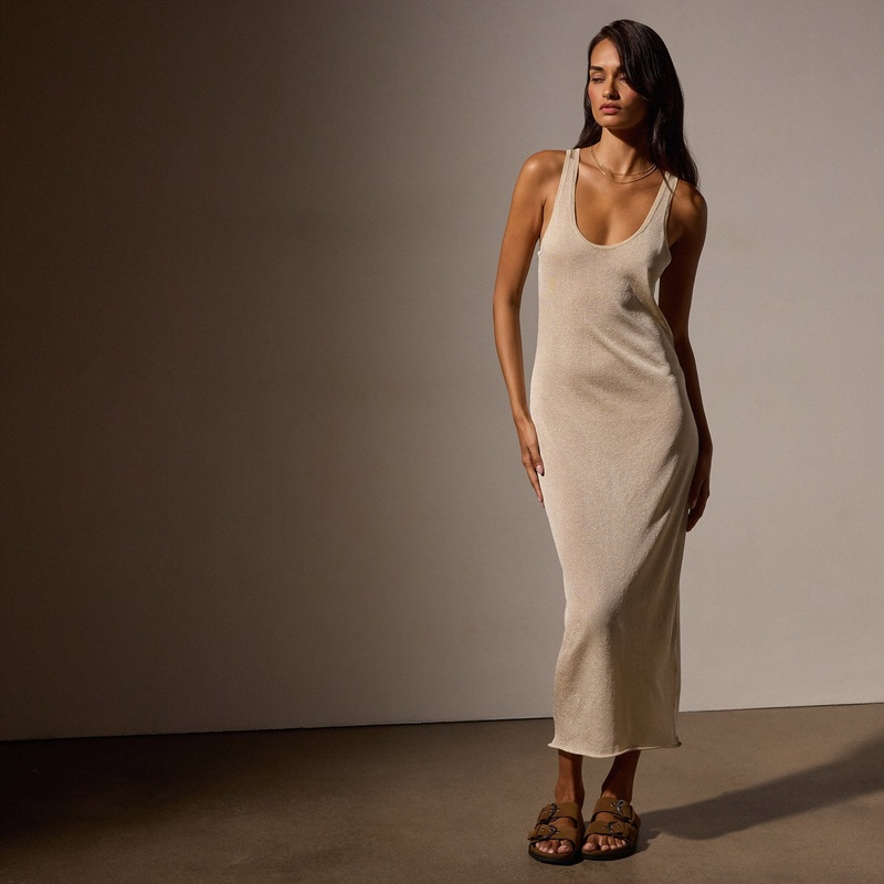 Metallic Knit Tank Dress – Gold