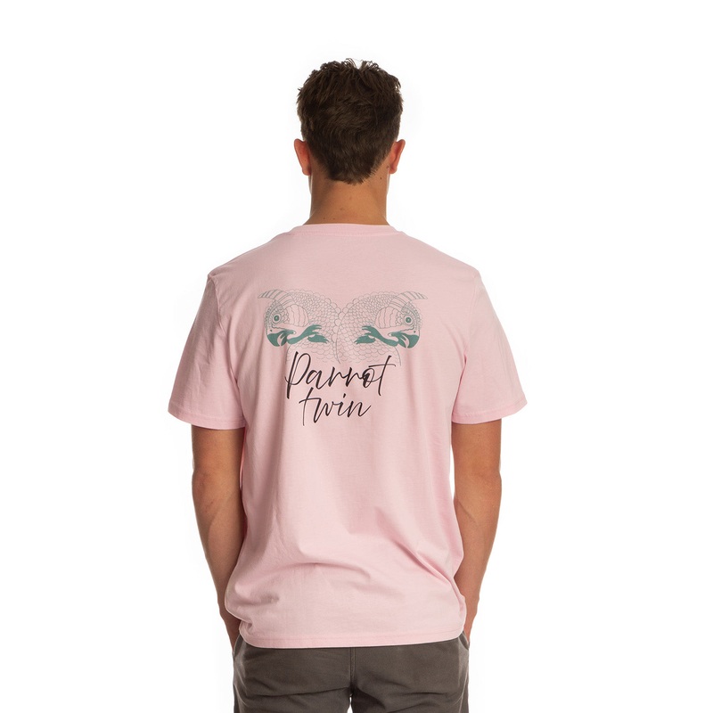 Tiki Twin Parrot Short Sleeve T-Shirt Pink