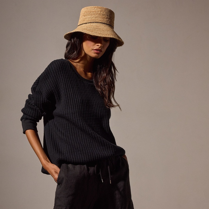 Waffle Knit Sweatshirt – Black