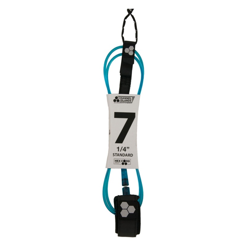 Channel Islands Standard Hex Cord Leash-Black/Blue-7′ x 1/4″
