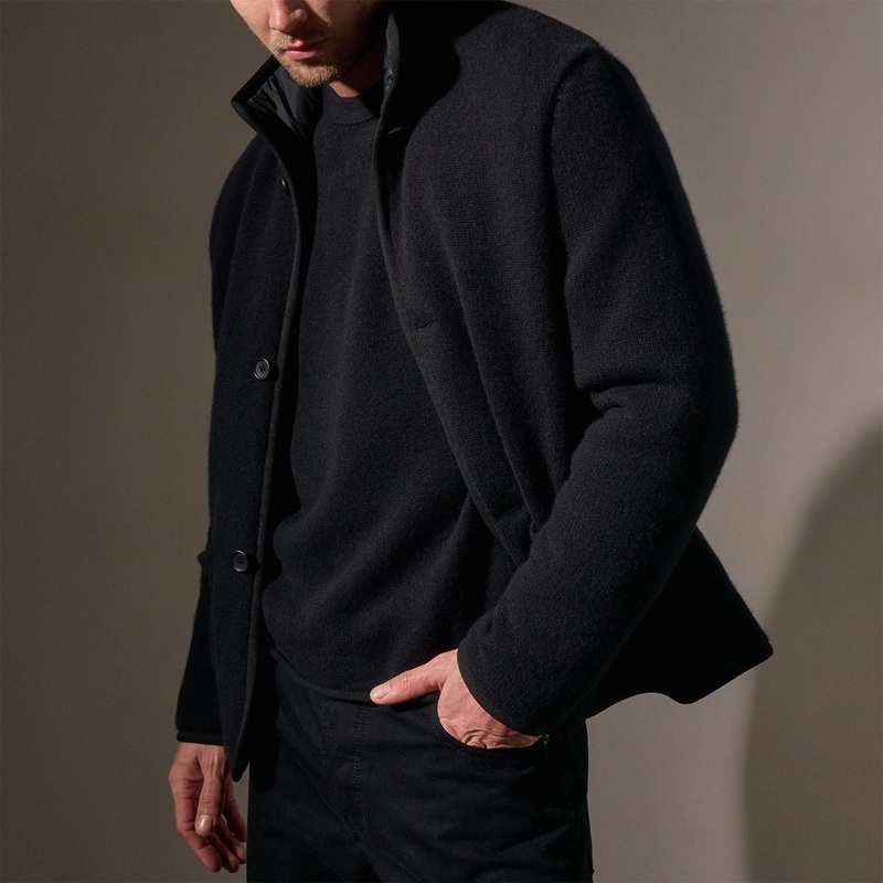 Insulated Cashmere Knit Coat – Black