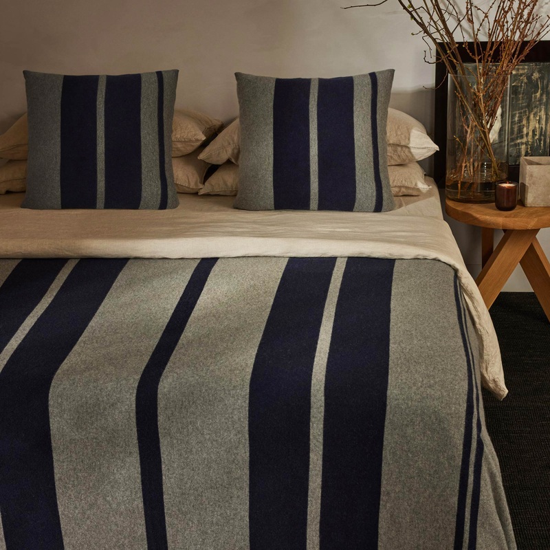 Cashmere Stripe Knit Blanket – Heather Grey/Navy