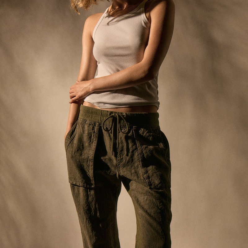 Linen Mixed Media Pant – Army Green