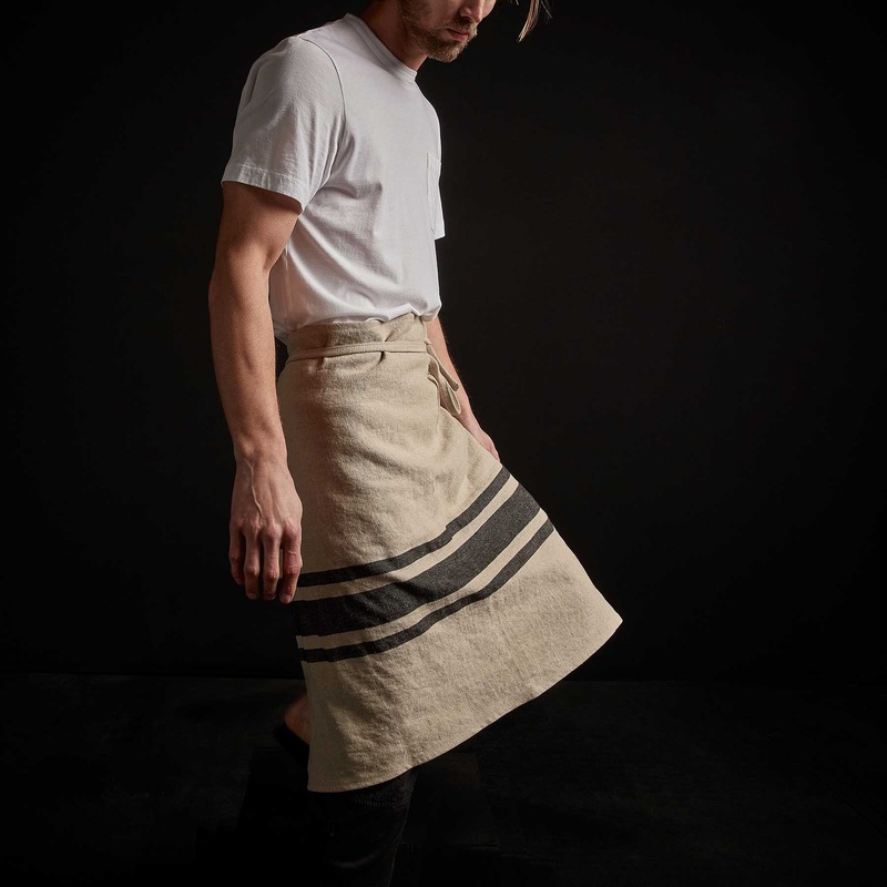 Three Stripe Half Apron – Natural/Black